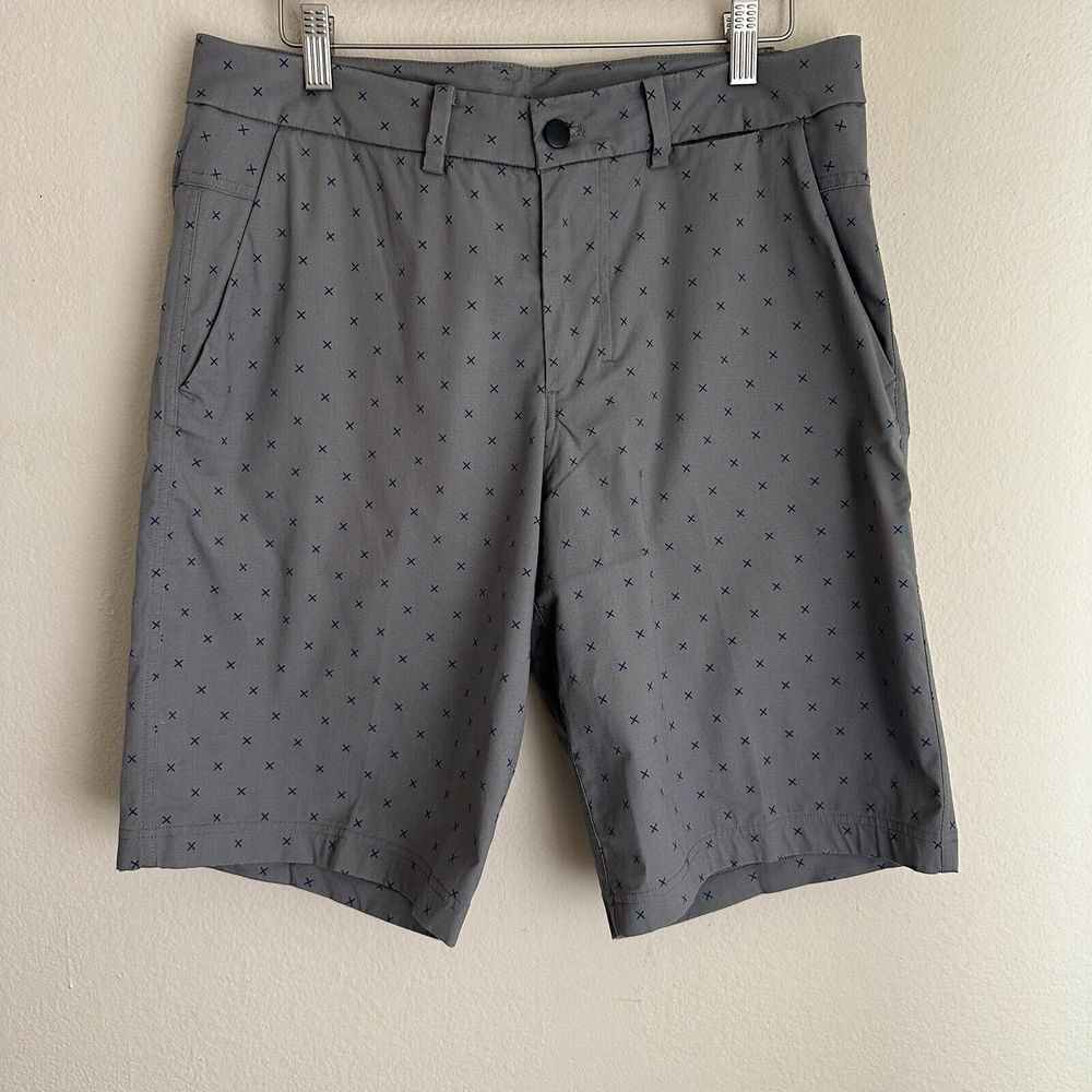 Lululemon The Works Short Quick Oxford Shorts Mens 34 Gray Cross Pattern‎